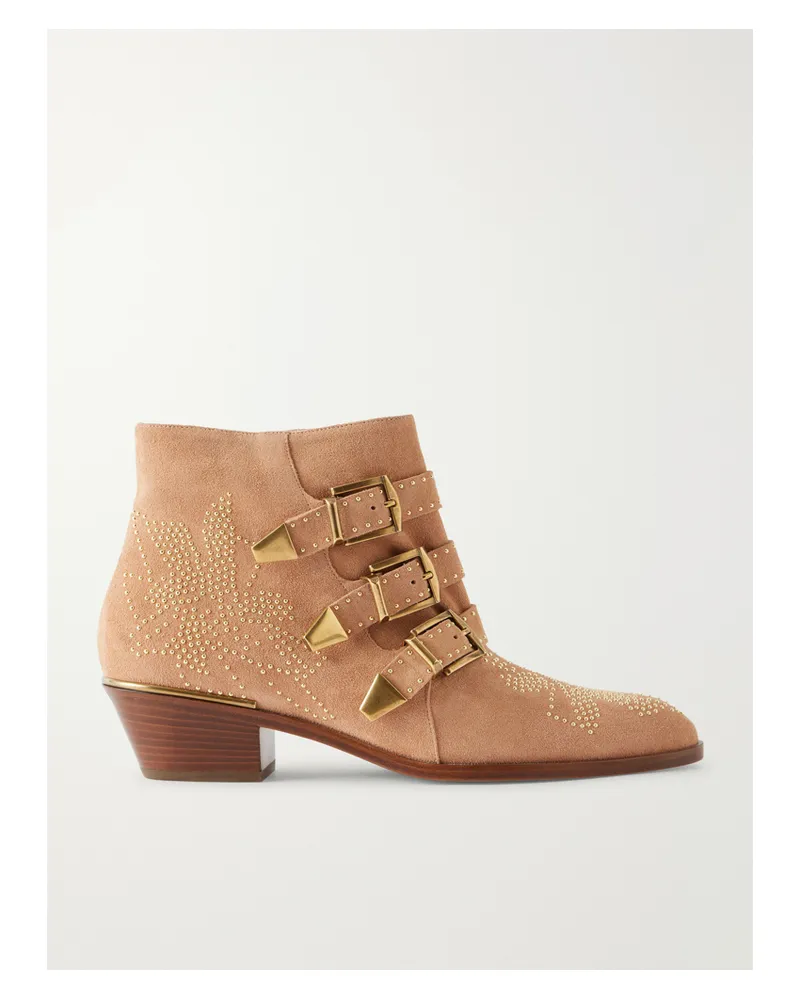 Chloé Susan Embellished Suede Ankle Boots - Brown Brown