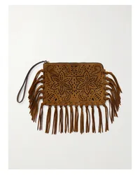 Isabel Marant Clutch aus Perforiertem Veloursleder Braun