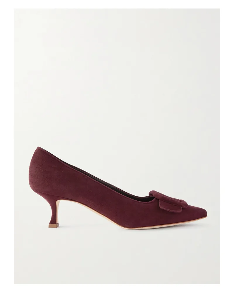 Manolo Blahnik Maysale 50 Buckled Suede Pumps - Burgundy Burgundy