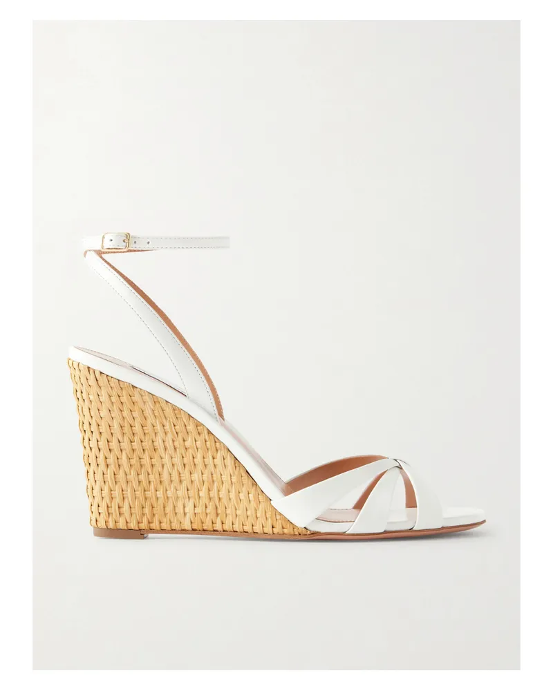 Aquazzura Tati 85 Leather Wedge Sandals - White White