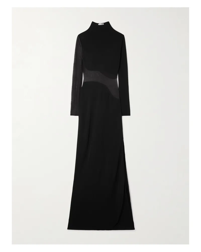 Alaïa Silk Mesh-trimmed Crepe Gown - Black Black