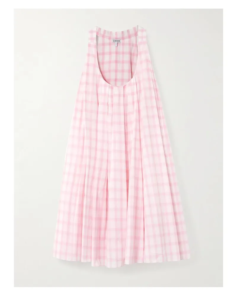 Loewe Minikleid Aus Kariertem Baumwoll-voile Mit Falten - Pink Pink