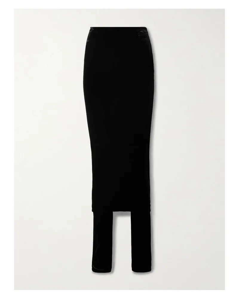 Alaïa Mehrlagige Hose Mit Geradem Bein Aus Stretch-samt - Schwarz Schwarz