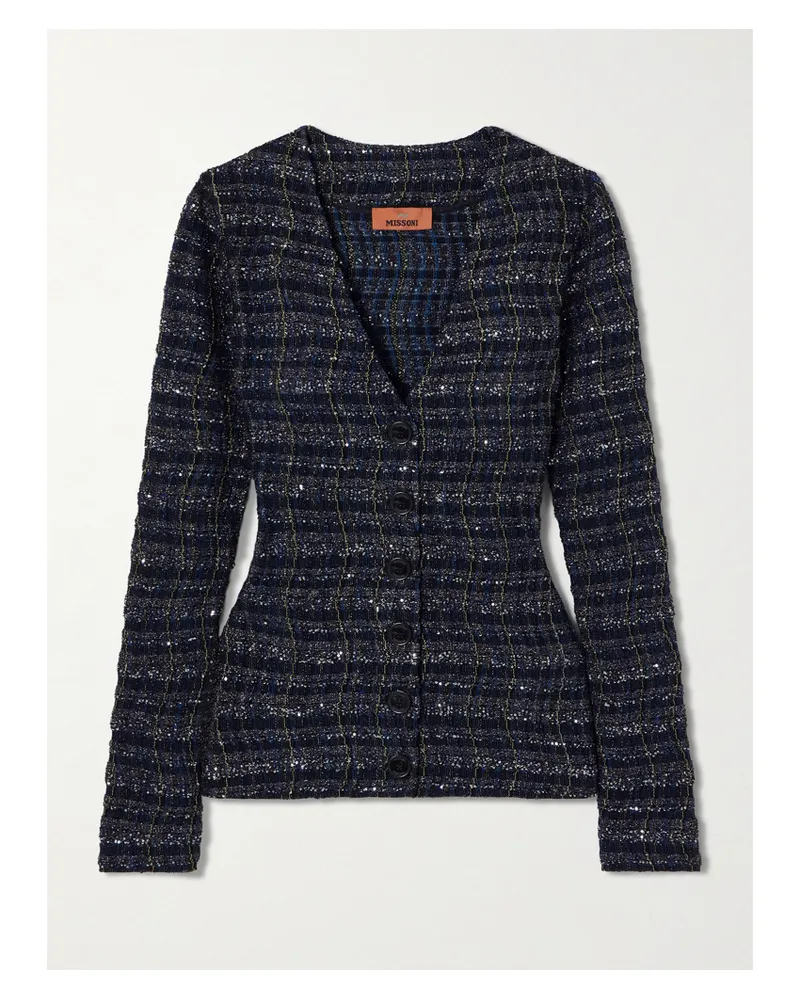 Missoni Caperdoni Cardigan Aus Kariertem Häkelstrick Mit Pailletten - Blau Blau