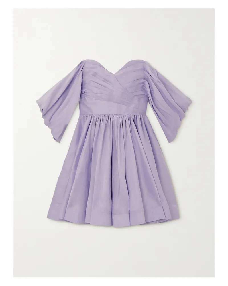 Aje. Zorina Schulterfreies Minikleid Aus Einer Leinenmischung Mit Falten - Lila Lila