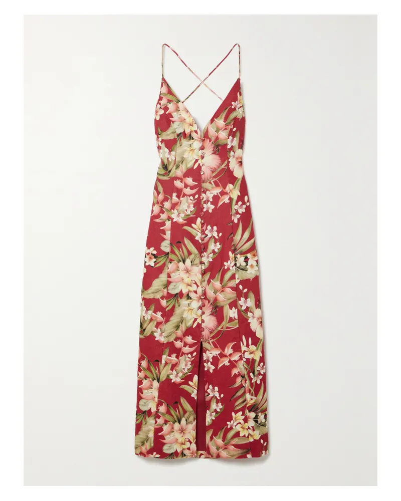Zimmermann Net Sustain Lexi Midikleid Aus Leinen Mit Blumenprint - Rot Rot