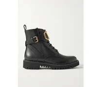 Valentino Garavani Go Logo Schnürstiefel Aus Leder Mit Verzierung - Schwarz