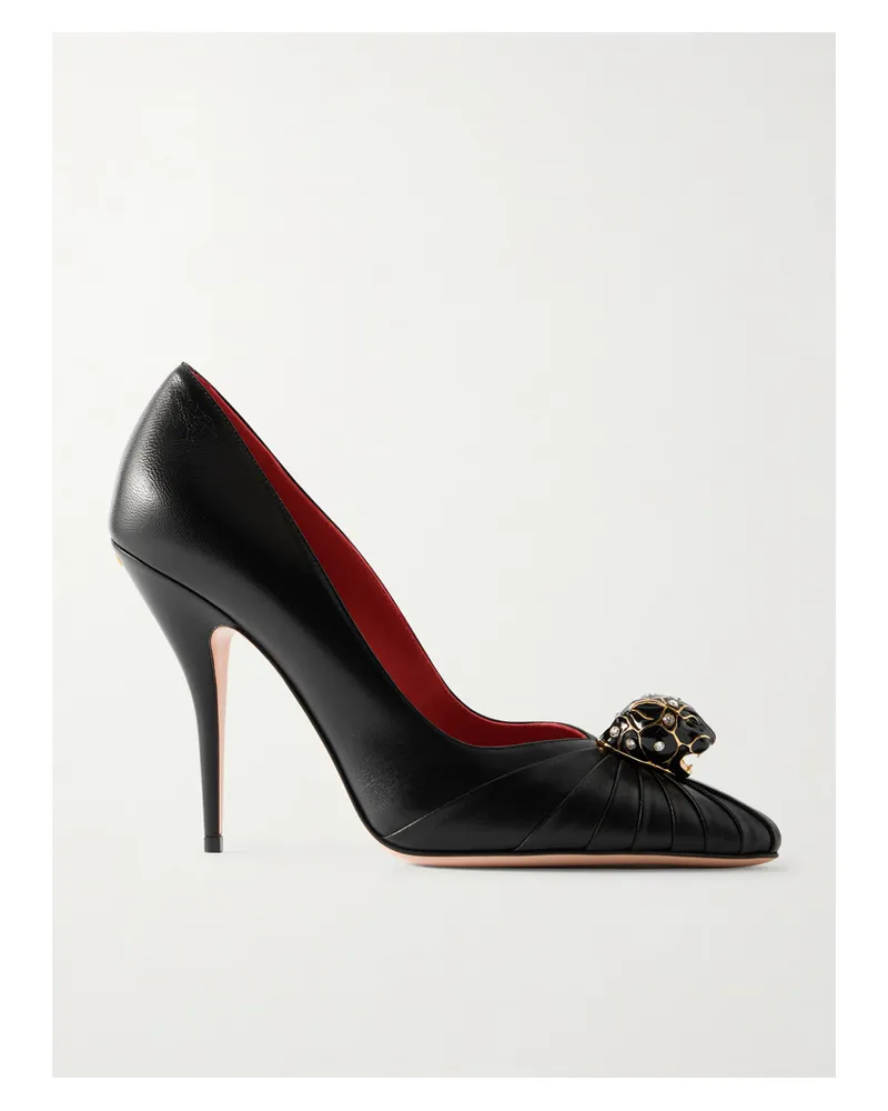 Valentino Garavani Pas De Chat 105 Pumps Aus Strukturiertem Leder Mit Raffungen Und Verzierung - Schwarz Schwarz