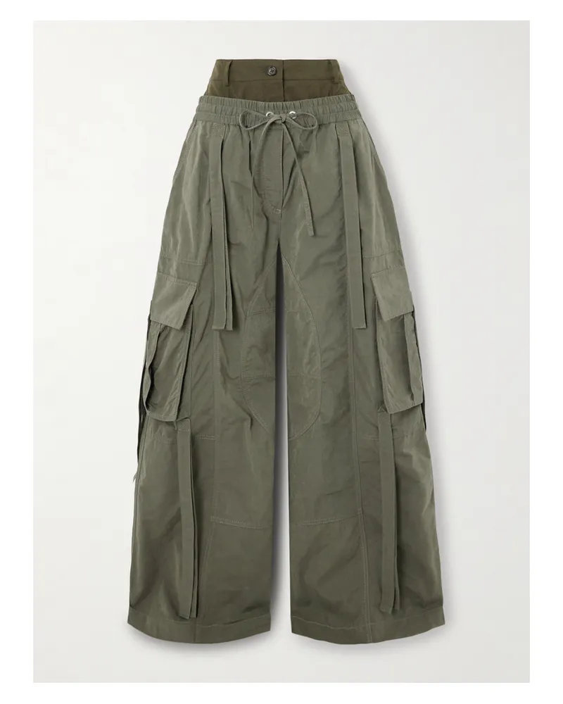 Dolce & Gabbana Oversized-cargohose Aus Gewachster Faille Mit Bindegürtel - Grün Grün