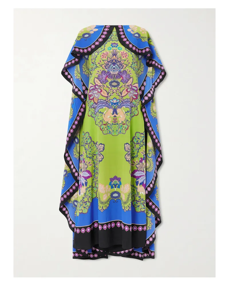 La DoubleJ Magic Maxikleid Aus Bedrucktem Crêpe De Chine Aus Seide Mit Cape-effekt - Grün Grün