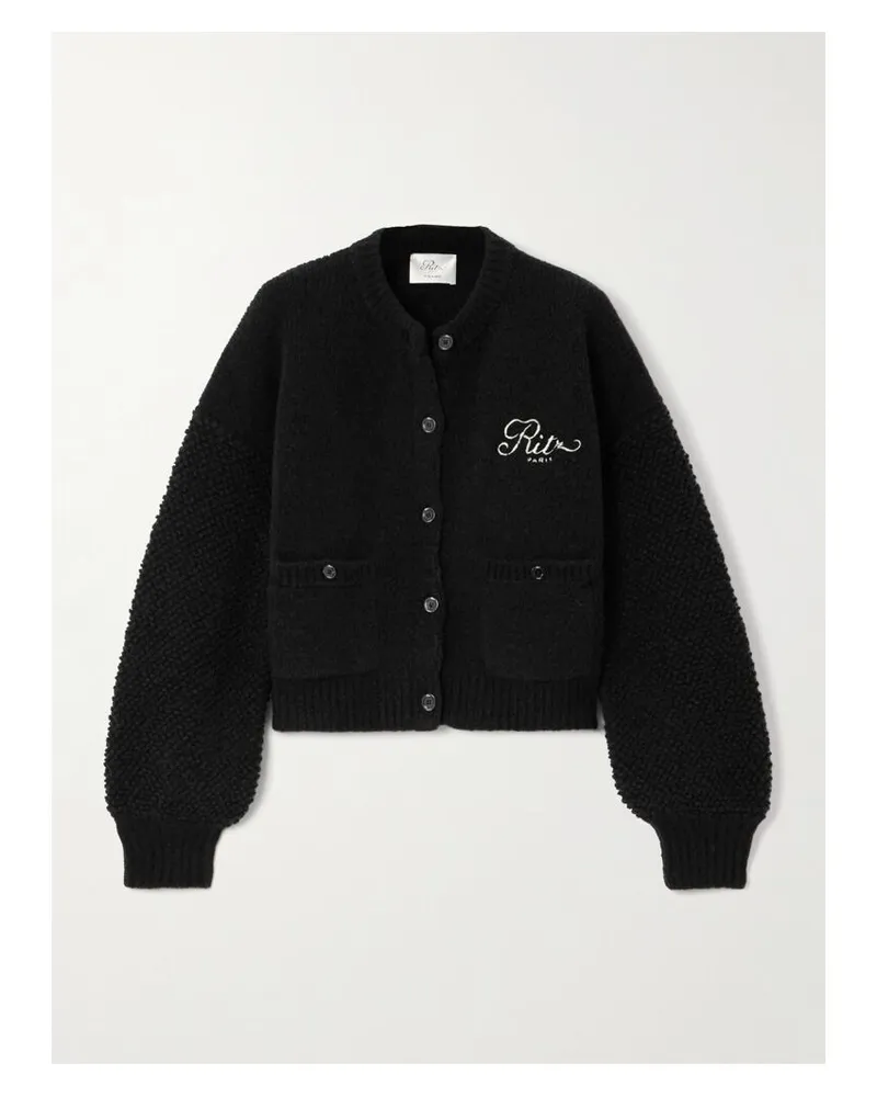 Frame Denim Ritz Paris Verkürzter Cardigan Aus Einer Wollmischung Mit Stickerei - Schwarz Schwarz
