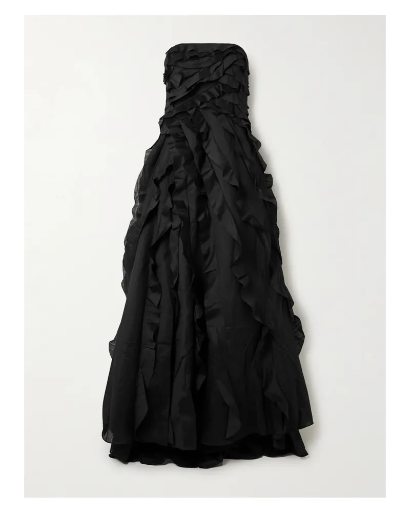 Aje. Allairie Strapless Ruffled Shirred Faille Gown - Black Black