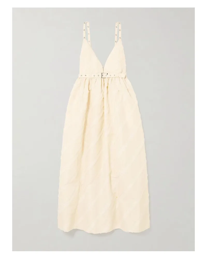 Ganni Midikleid Aus Gestreiftem Taft Mit Ösen Und Gürtel - Creme Creme