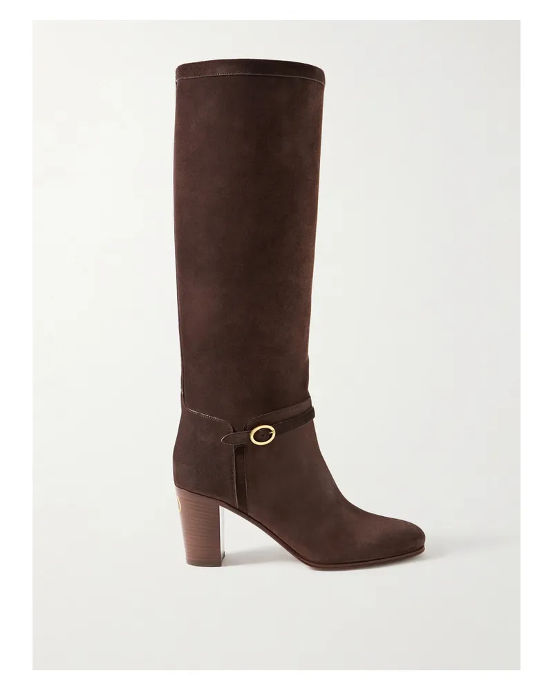 Valentino Garavani Pattie 75 Buckle-embellished Suede Knee Boots - Brown Brown