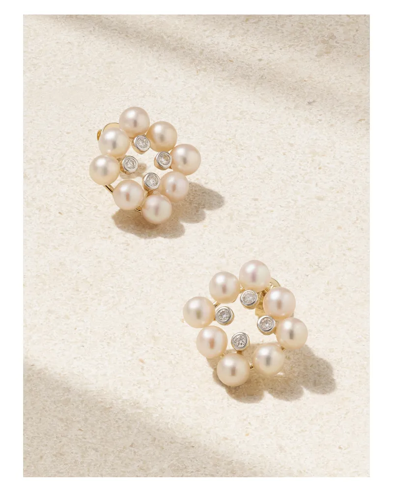 MATEO 14-karat Yellow And White Gold, Pearl And Diamond Earrings White