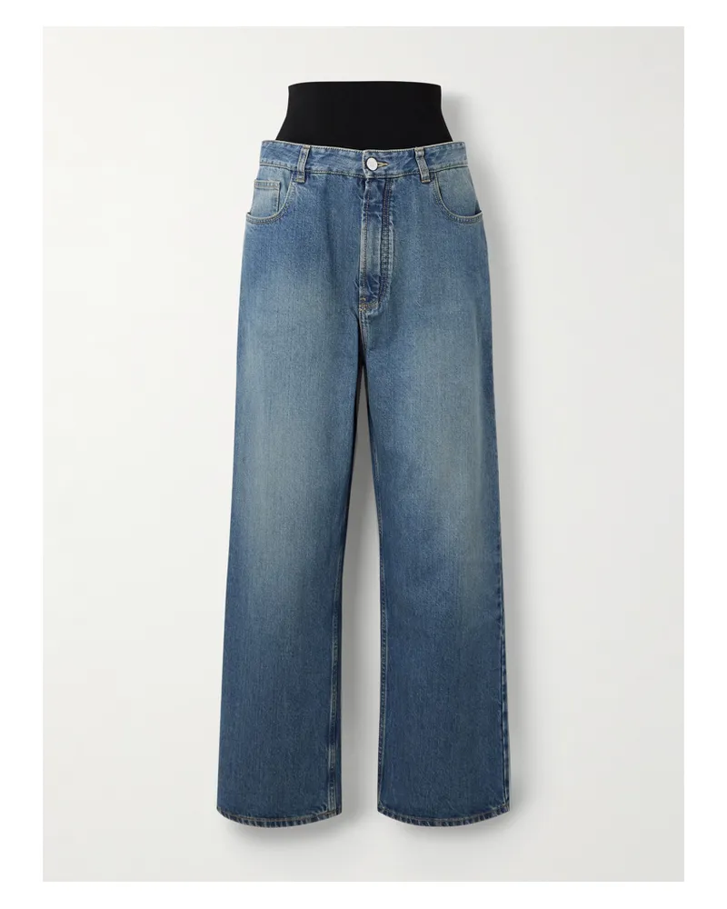 Alaïa Layered Jersey-trimmed Wide-leg Jeans - Blue Blue