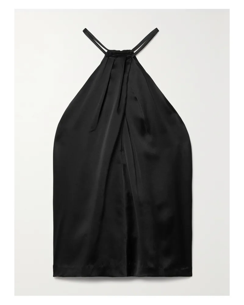 Nili Lotan Edwige Neckholder-oberteil Aus Seidensatin Mit Raffungen - Schwarz Schwarz