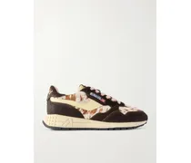 Reelwind Low Leather-trimmed Printed Calf Hair Sneakers - Brown