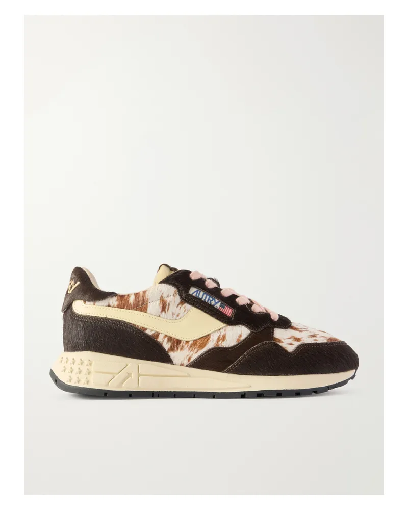 AUTRY Reelwind Low Leather-trimmed Printed Calf Hair Sneakers - Brown Brown
