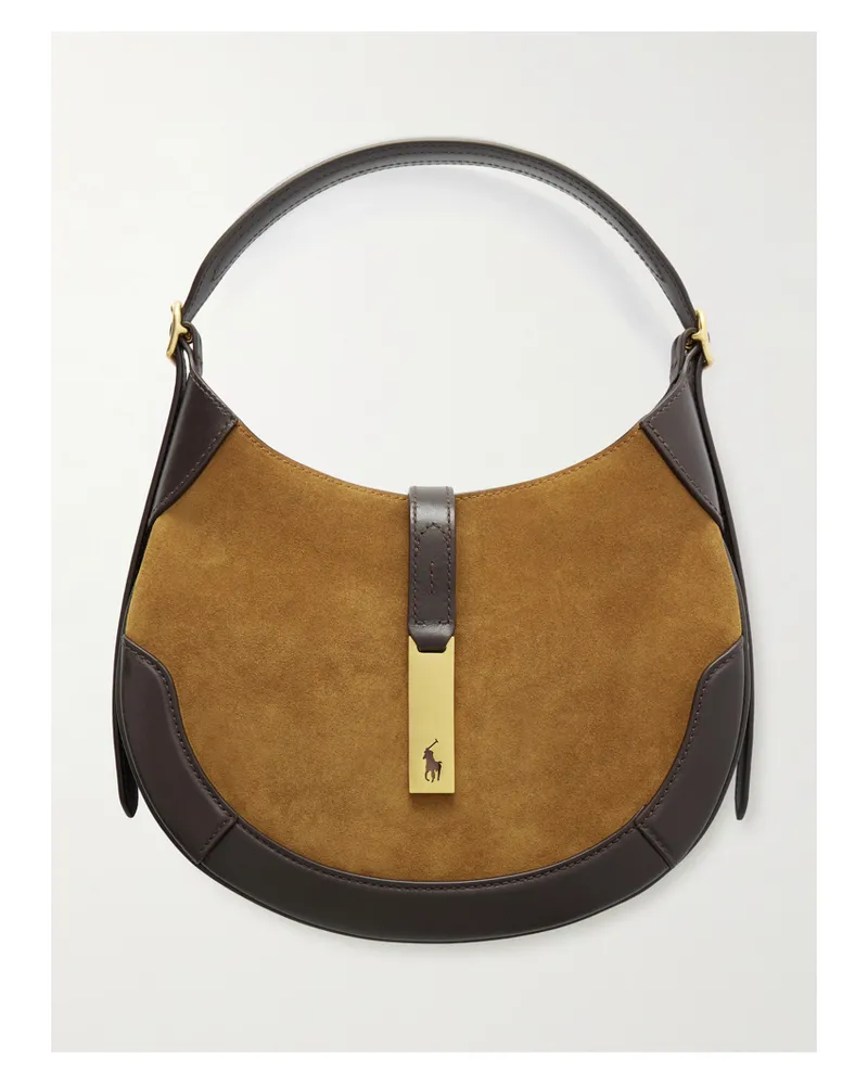 Ralph Lauren Polo Id Small Leather-trimmed Suede Shoulder Bag - Brown Brown