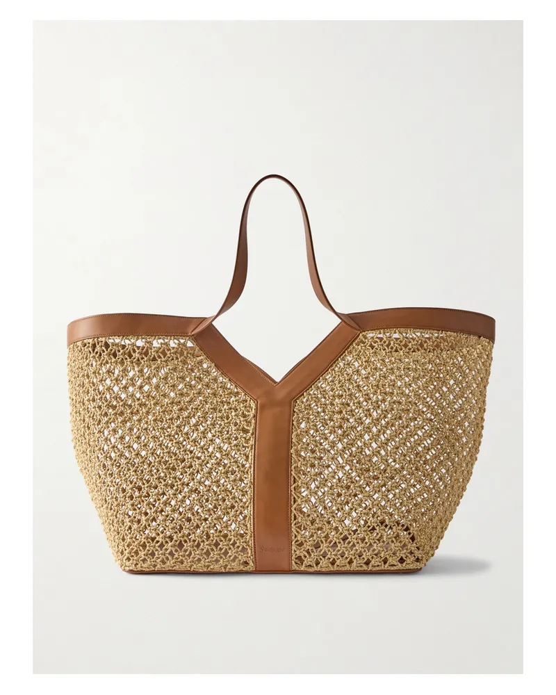 Saint Laurent Leather-trimmed Woven Raffia Tote - Brown Brown