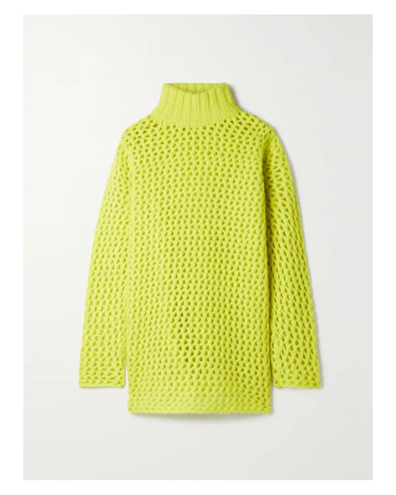 The Elder Statesman Stehkragenpullover Aus Kaschmir In Lochstrick - Gelb Gelb