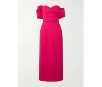 Off-the-shoulder Draped Wool-blend Crepe Midi Dress - Red