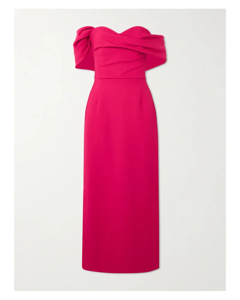 Carolina Herrera New York Off-the-shoulder Draped Wool-blend Crepe Midi Dress - Red Red