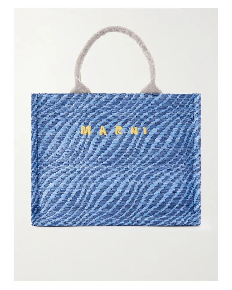 Marni Basket Small Jacquard Raffia-effect Tote - Blue Blue