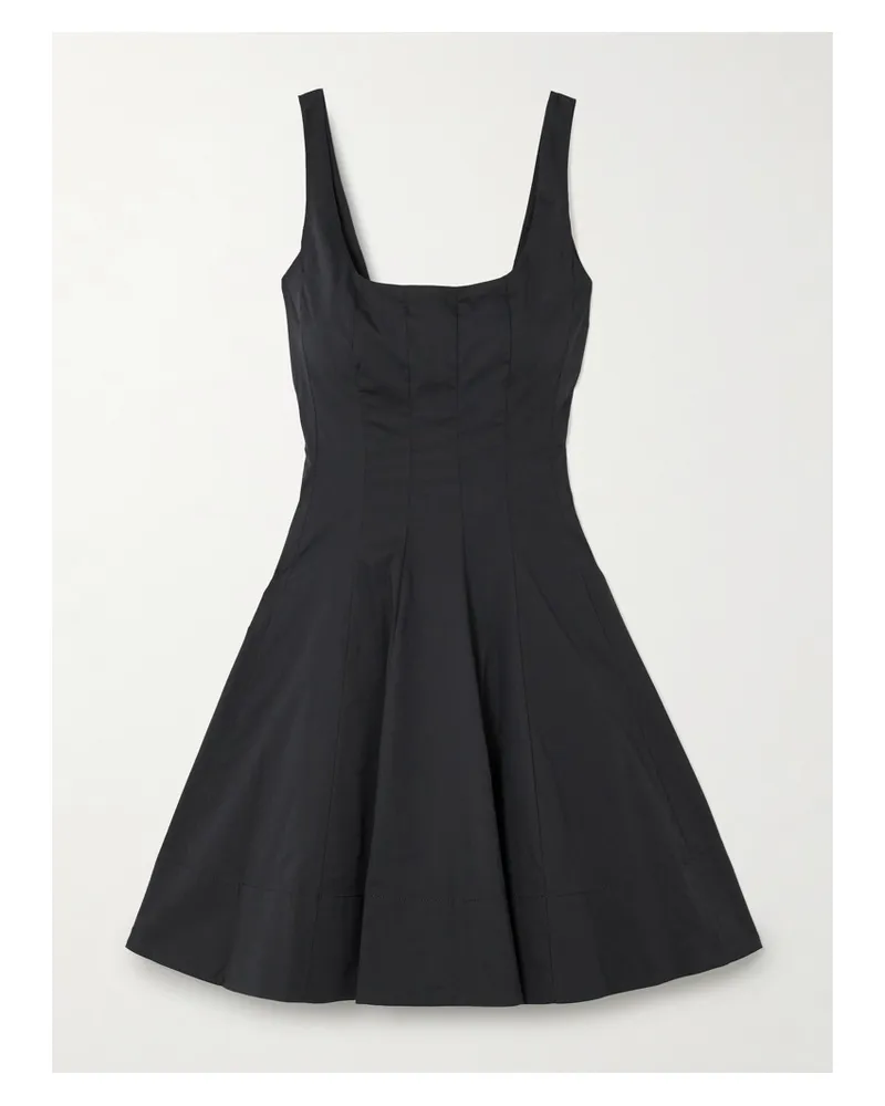 STAUD Wells Minikleid Aus Popeline Aus Einer Baumwollmischung Mit Falten - Schwarz Schwarz