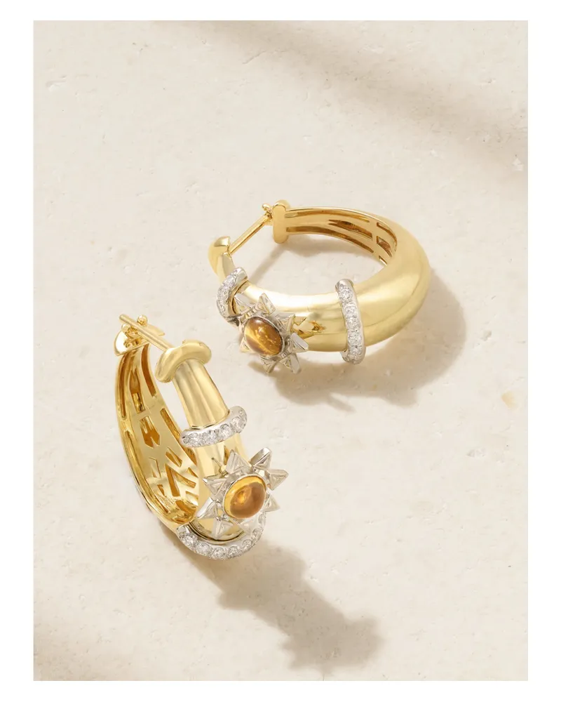 L’Atelier Nawbar Buoy Star Seed Creolen Aus 18 Karat Gelbgold Und Rhodiniertem Weißgold Mit Diamanten Sowie Citrinen Gold
