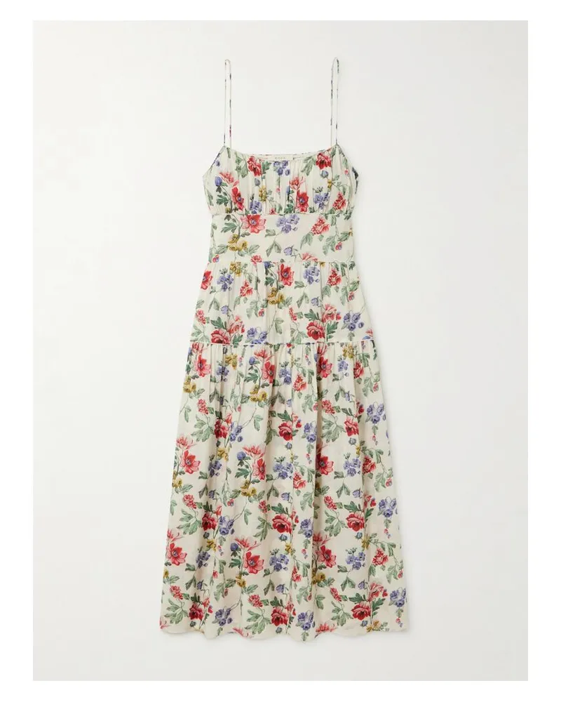 DÔEN Benoit Midikleid Aus Ramie Mit Blumenprint - Elfenbein Elfenbein