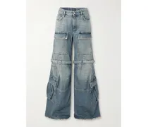 Halbhohe Cargojeans Mit Weitem Bein - Blau