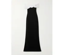 Off-the-shoulder Open-back Faille-trimmed Crepe Maxi Dress - Black