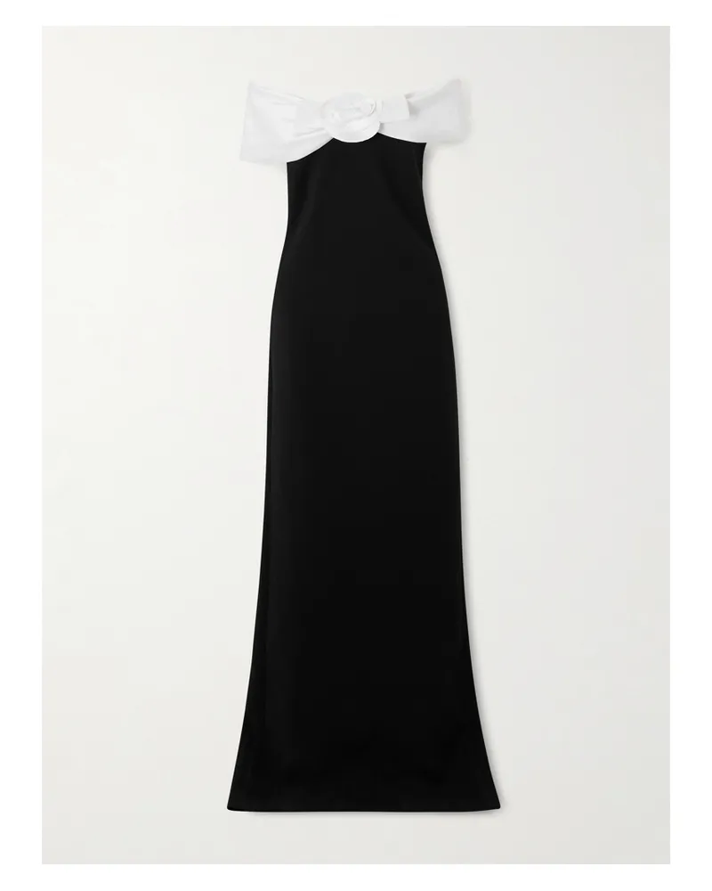Self-Portrait Off-the-shoulder Open-back Faille-trimmed Crepe Maxi Dress - Black Black
