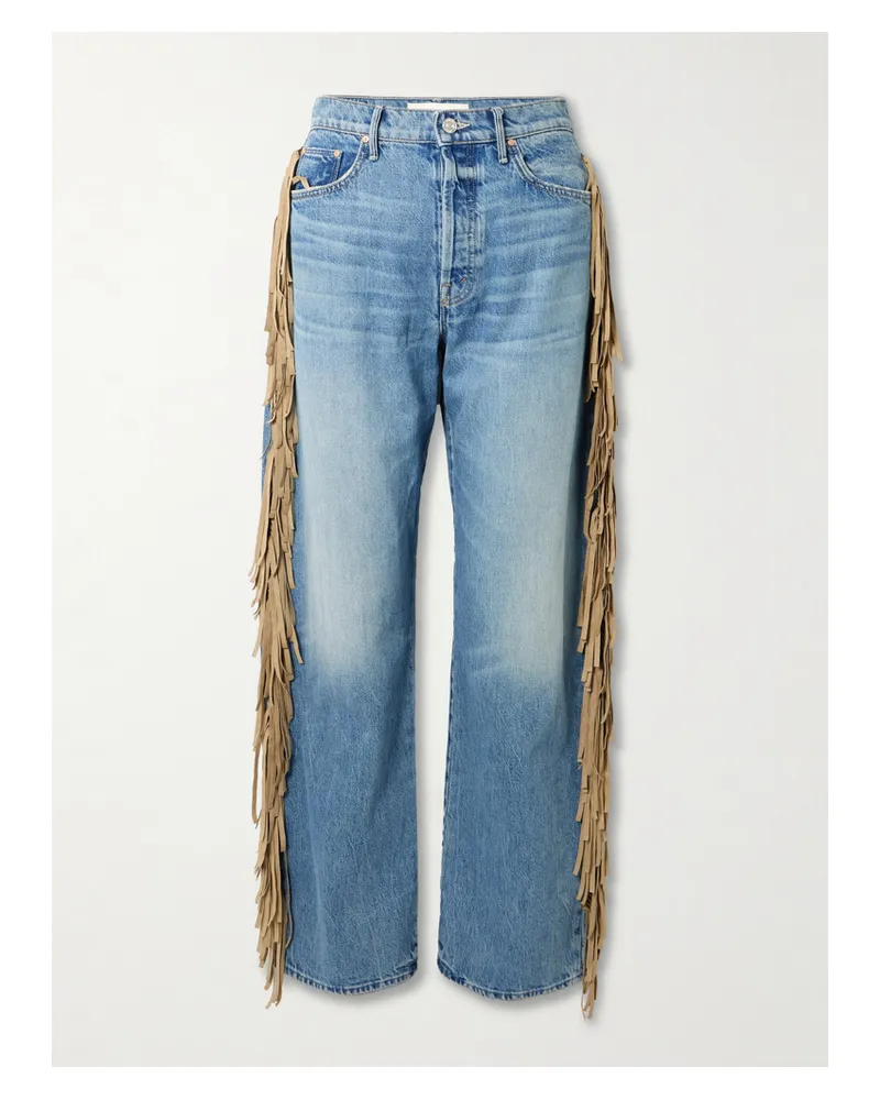Mother Fringe Half-pipe Sneak Hoch Sitzende Barrel-jeans Mit Fransen - Blau Blau