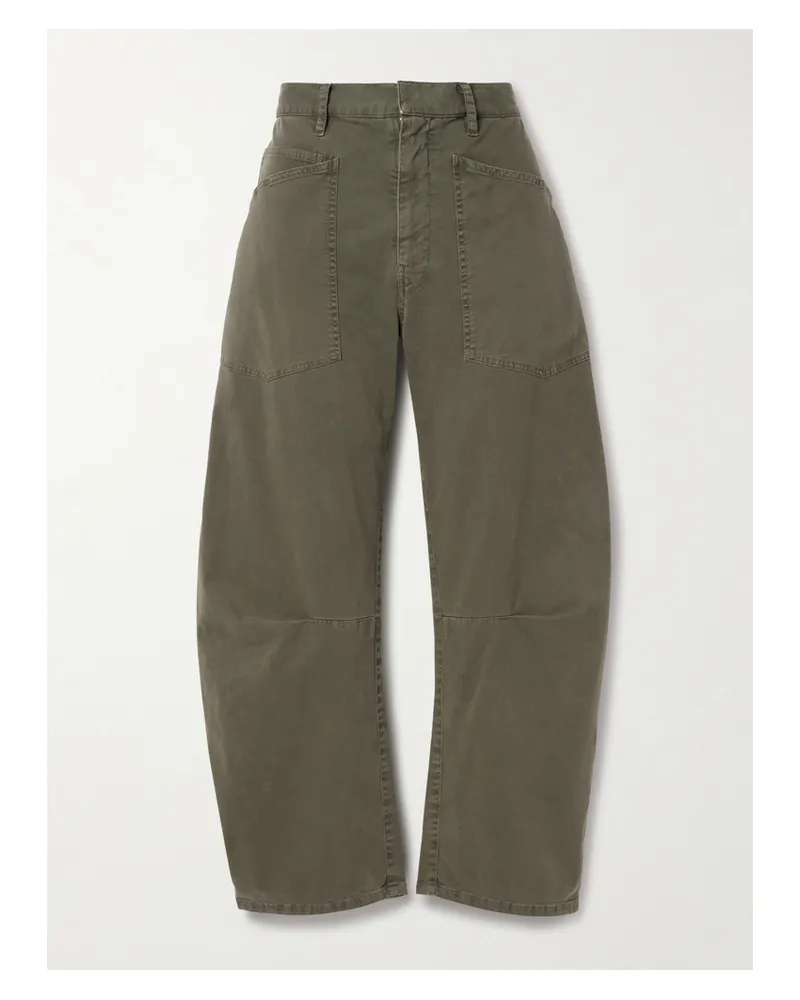 Nili Lotan Shon Hose Aus Twill Aus Einer Baumwollmischung Mit Falten - Grün Grün
