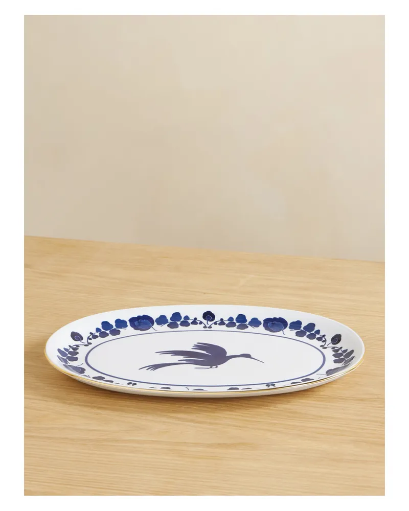 La DoubleJ Platte Aus Porzellan Mit Vergoldetem Detail - Blau Blau