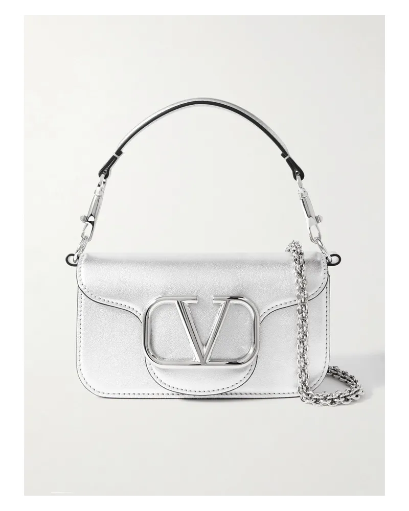 Valentino Garavani Locò Kleine Schultertasche aus Metallic-leder Silber