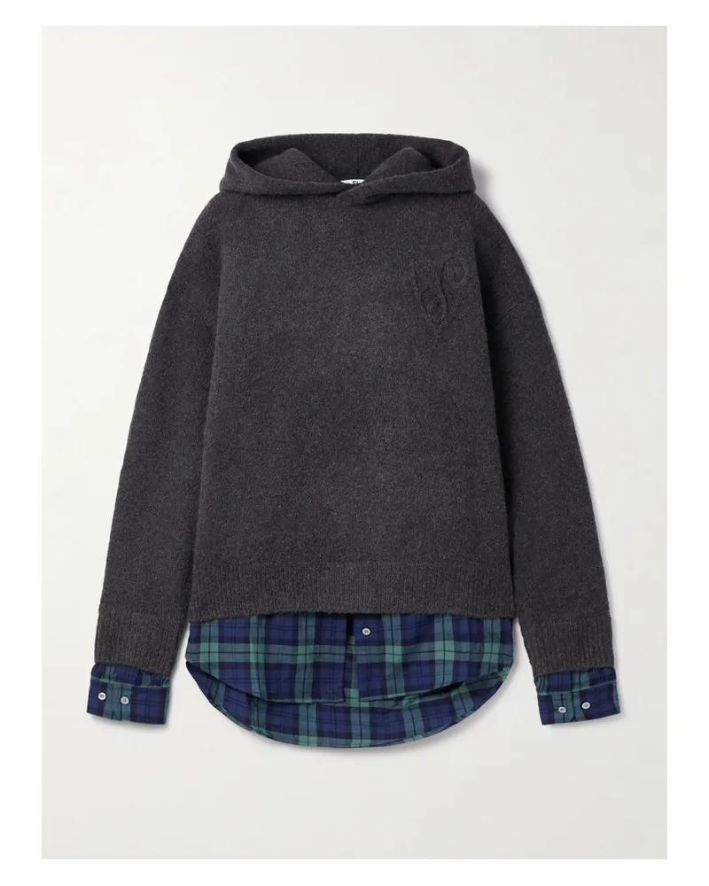 Acne Studios Mehrlagiger Kapuzenpullover Aus Strick Und Kariertem Baumwollflanell - Grau Grau