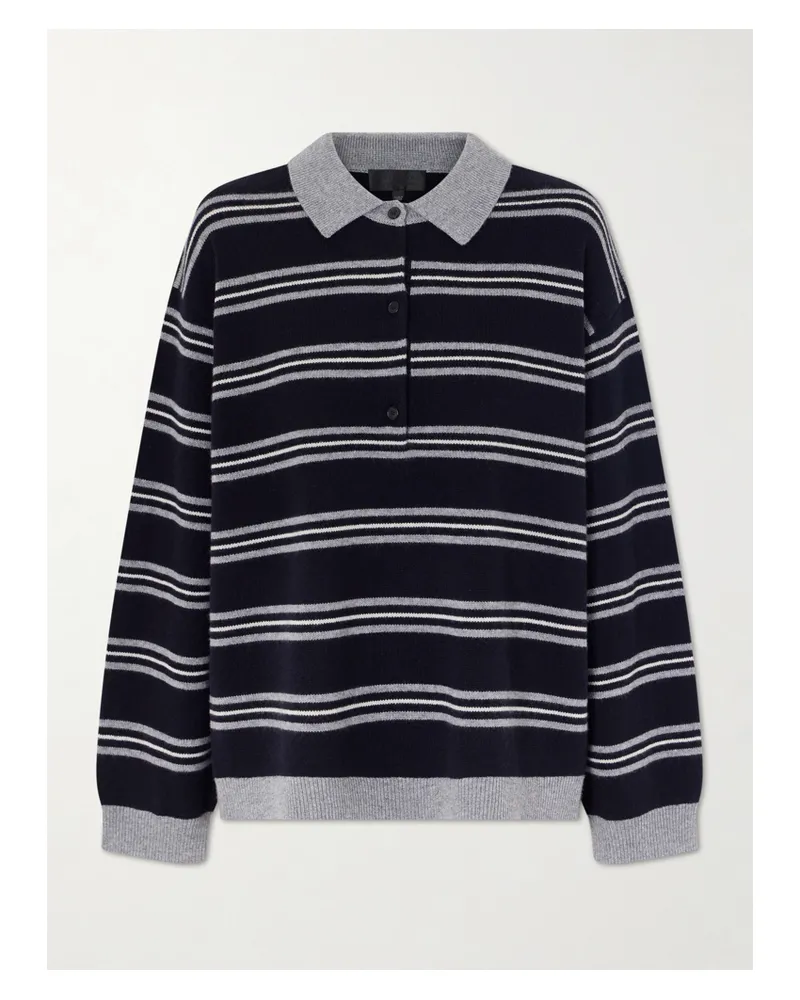 Nili Lotan Galvez Striped Cashmere Polo Sweater - Blue Blue