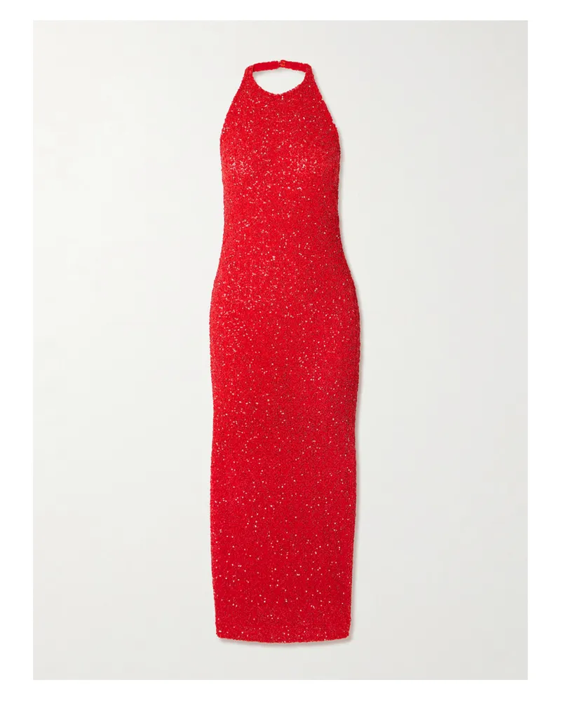 TOVE Collette Sequin-embellished Mesh Halterneck Maxi Dress - Red Red