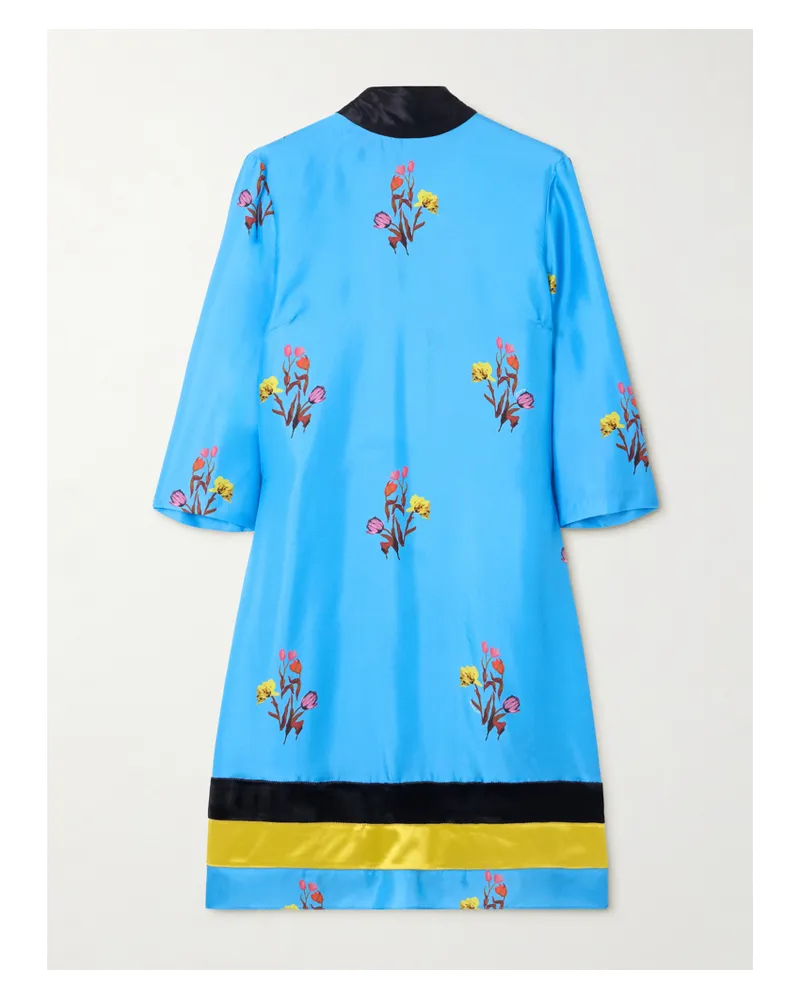 Marni Minikleid Aus Seiden-twill Mit Blumenprint Und Samteinsätzen - Blau Blau