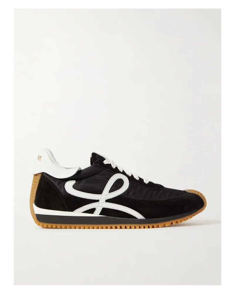 Loewe Flow Sneakers Aus Leder Und Shell Mit Logoapplikationen - Schwarz Schwarz