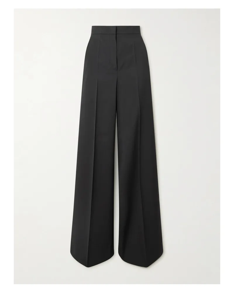 Max Mara Fernet Hose Mit Weitem Bein Aus Woll-canvas Mit Stickerei - Schwarz Schwarz