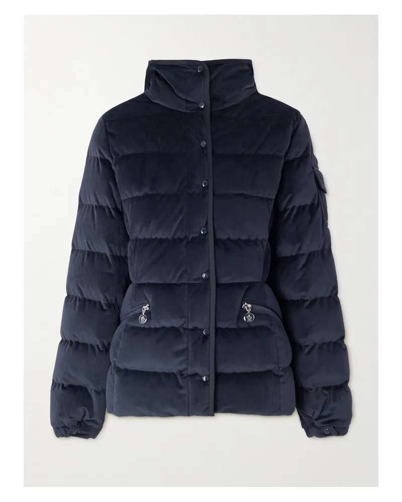 Moncler Barante Quilted Velour Hooded Down Jacket - Blue Blue