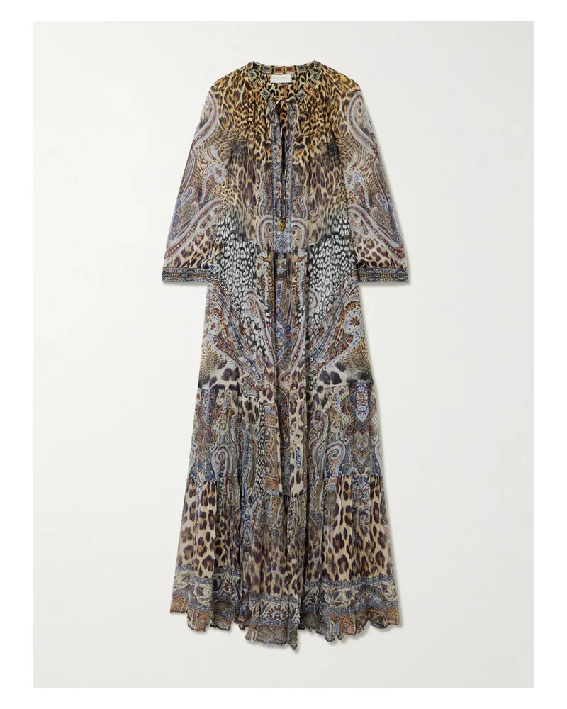 Camilla Maxikleid Aus Bedrucktem Crêpe De Chine Aus Seide Mit Verzierungen - Mehrfarbig Mehrfarbig
