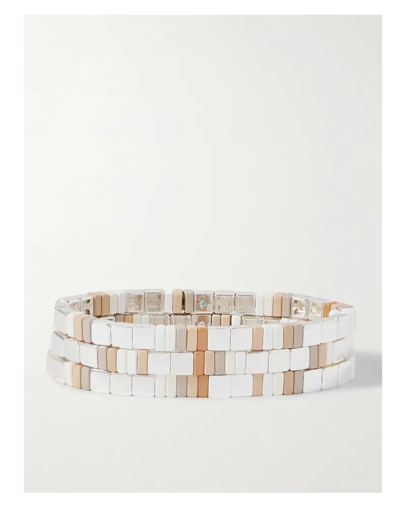 Roxanne Assoulin The Quiet Time Set Of Three Silver-tone Enamel Bracelets - White White