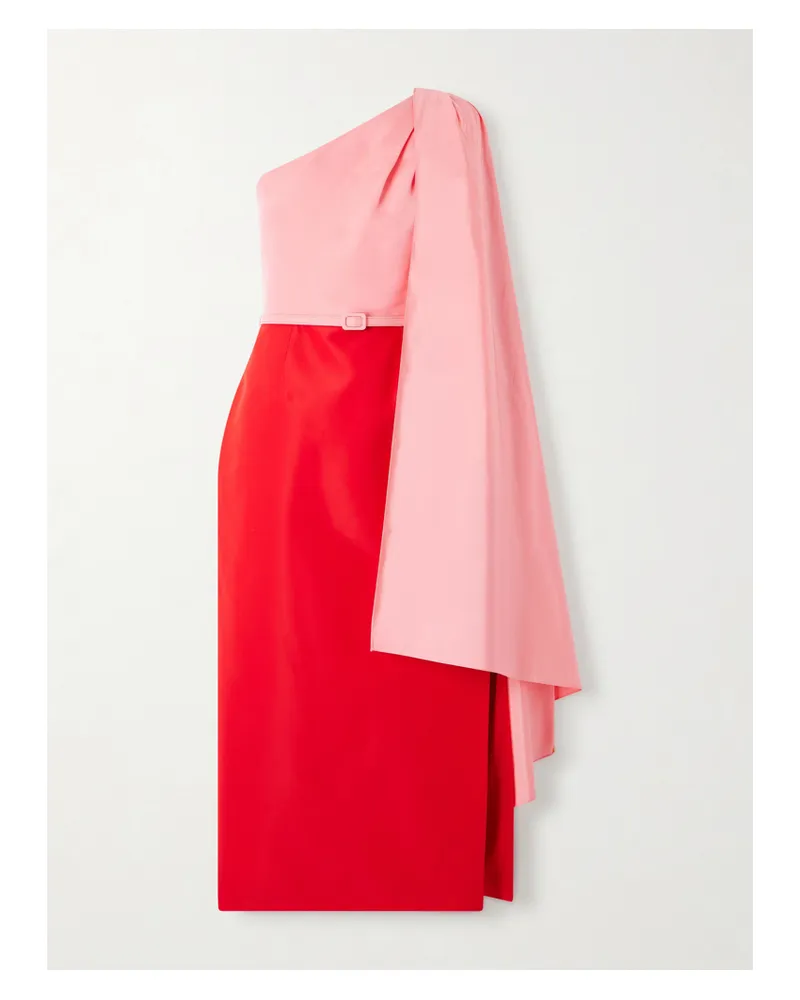 Carolina Herrera New York Belted Color-block Silk-faille Midi Dress - Red Red