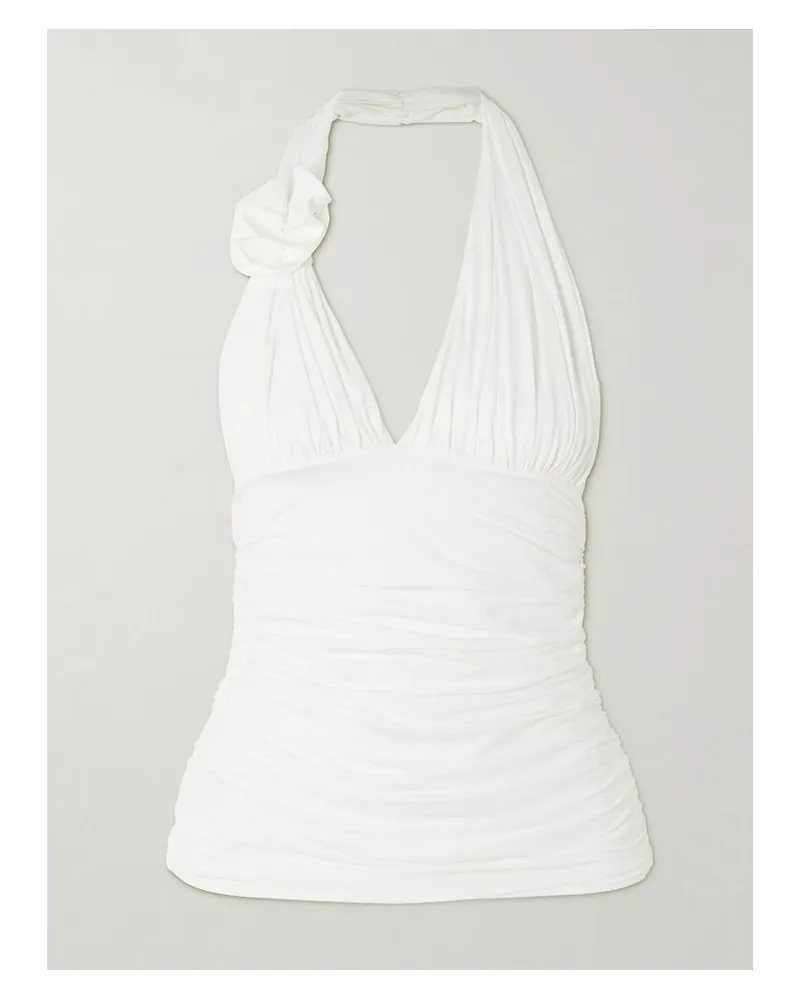 Maygel Coronel Galini Neckholder-oberteil Aus Gerafftem Stretch-jersey Mit Applikation - Wollweiß Wollweiß